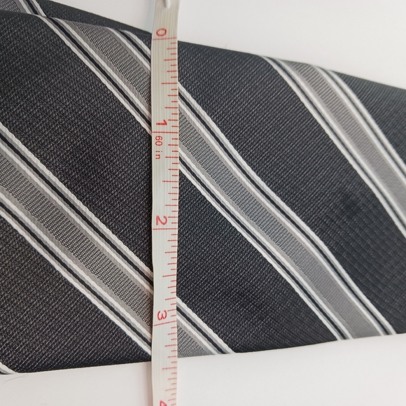 Azzuro Uomo Mens Tie & Pocket Square Set Black Gray Striped Business Formal - Picture 7 of 7